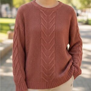 Elegant Cable Knit Sweater - Dusty Rose